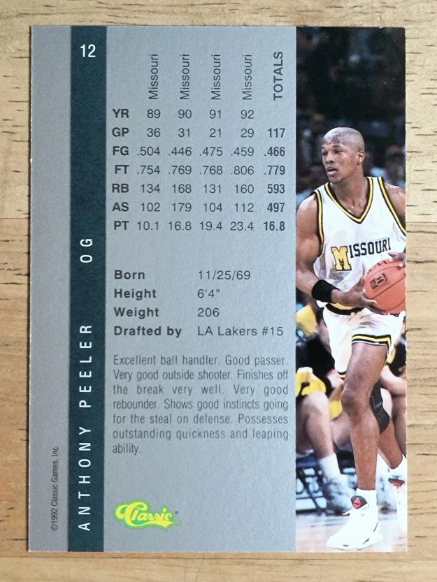 1992 Classic Four Sport #12 Anthony Peeler