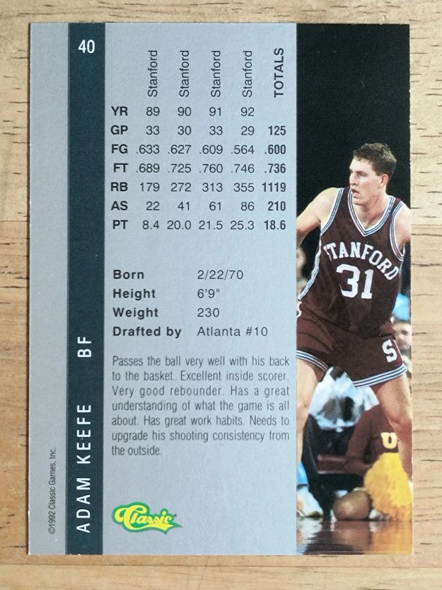 1992 Classic Four Sport #40 Adam Keefe