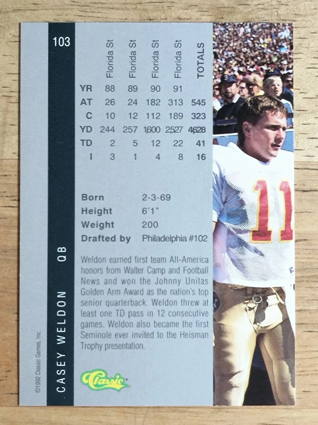 1992 Classic Four Sport #103 Casey Weldon