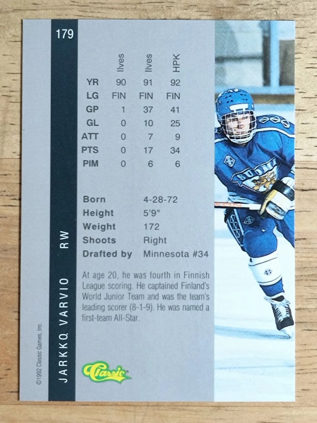 1992 Classic Four Sport #179 Jarkko Varvio
