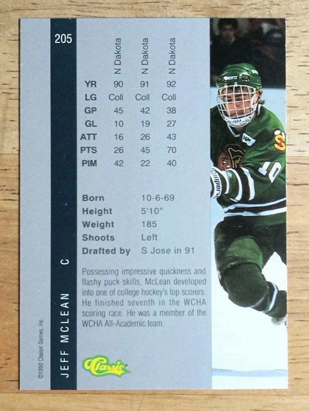 1992 Classic Four Sport #205 Jeff McLean