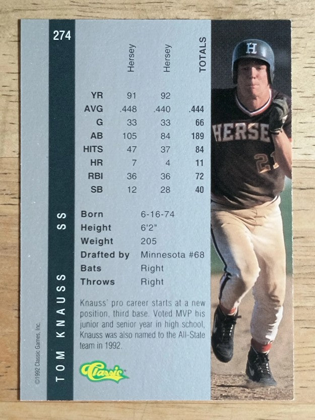 1992 Classic Four Sport #274 Tom Knauss