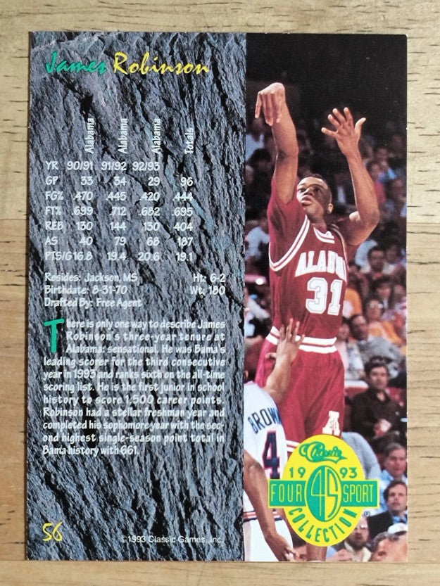 1993 Classic Four Sport #56 James Robinson