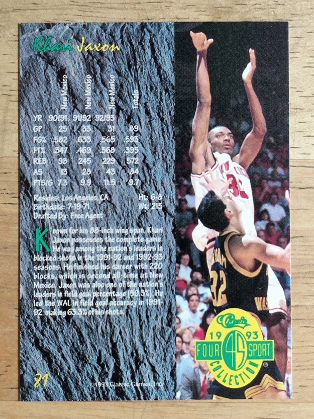 1993 Classic Four Sport #81 Khari Jaxon
