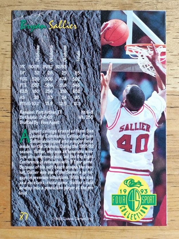 1993 Classic Four Sport #87 Bryan Sallier