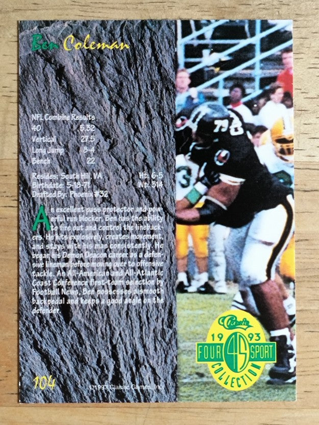 1993 Classic Four Sport #104 Ben Coleman