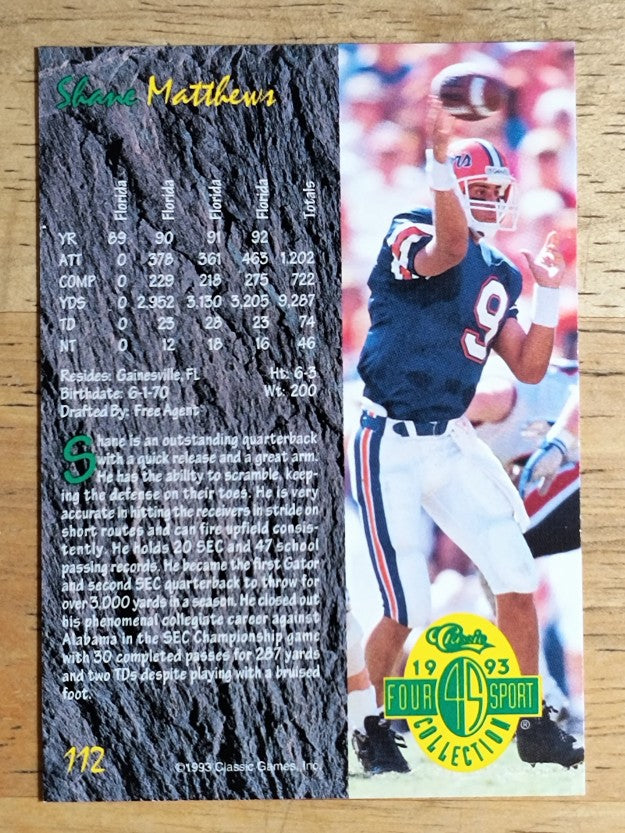 1993 Classic Four Sport #112 Shane Matthews