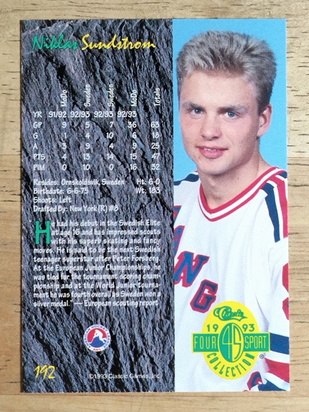 1993 Classic Four Sport #192 Niklas Sundstrom