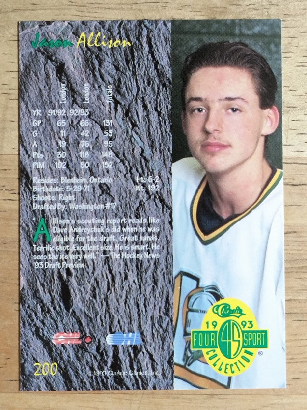 1993 Classic Four Sport #200 Jason Allison