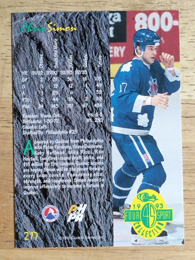 1993 Classic Four Sport #217 Chris Simon