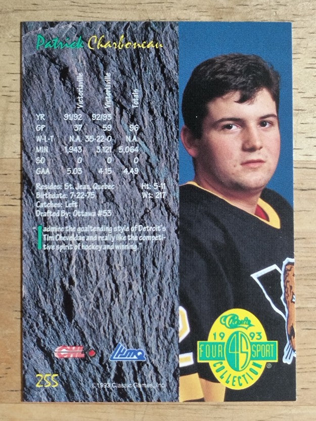 1993 Classic Four Sport #255 Patrick Charbonneau