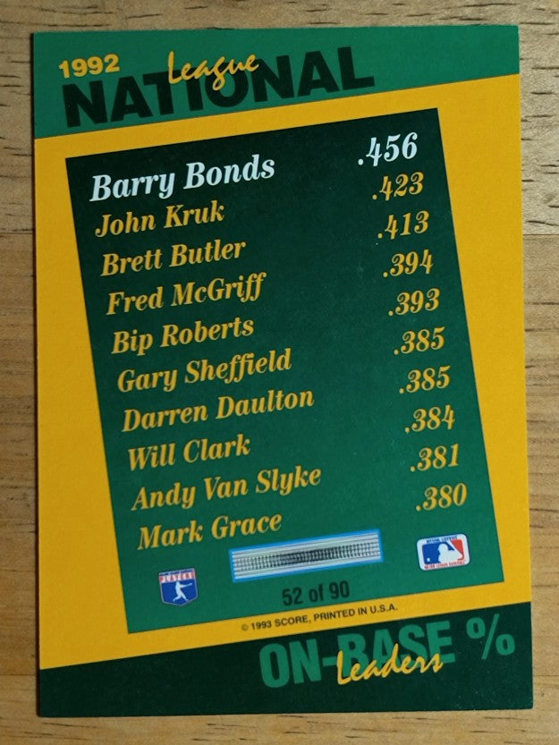 1993 Select Stat Leaders #52 Barry Bonds