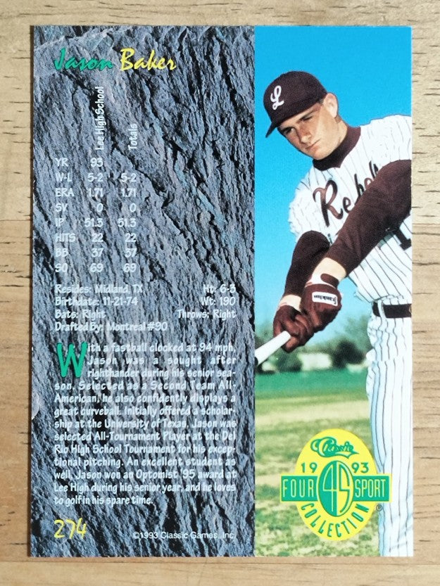 1993 Classic Four Sport #274 Jason Baker