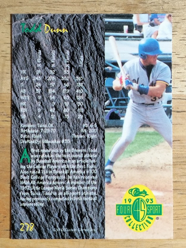 1993 Classic Four Sport #278 Todd Dunn