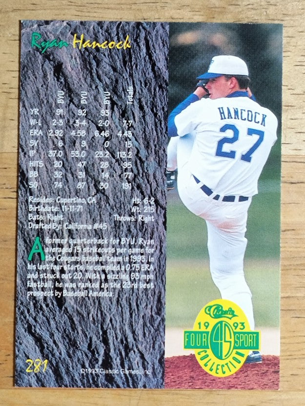 1993 Classic Four Sport #281 Ryan Hancock