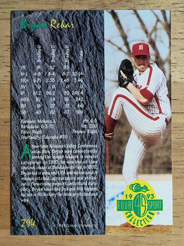 1993 Classic Four Sport #294 Bryan Rekar
