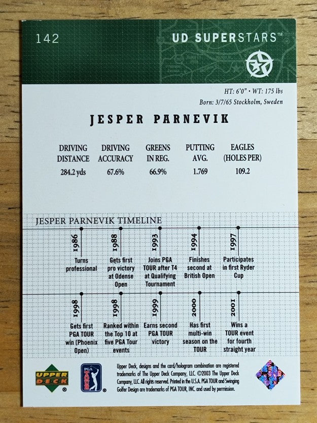2002-03 UD SuperStars #142 Jesper Parnevik