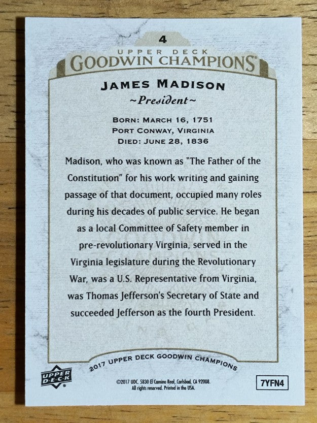 2017 Upper Deck Goodwin Champions #4 James Madison