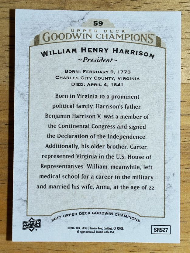 2017 Upper Deck Goodwin Champions #59 William Henry Harrison