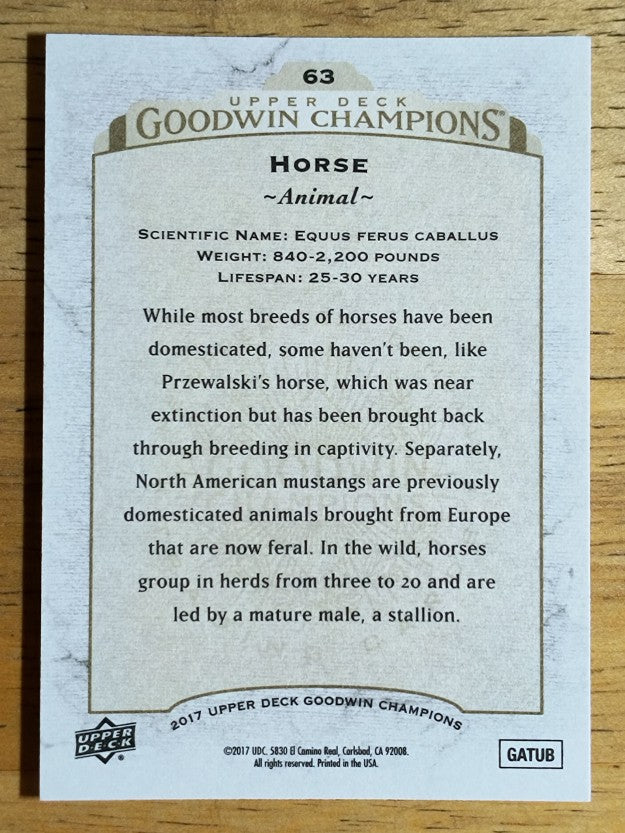 2017 Upper Deck Goodwin Champions #63 Horse