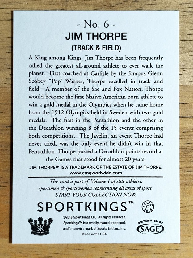 2018 Sportkings #6 Jim Thorpe