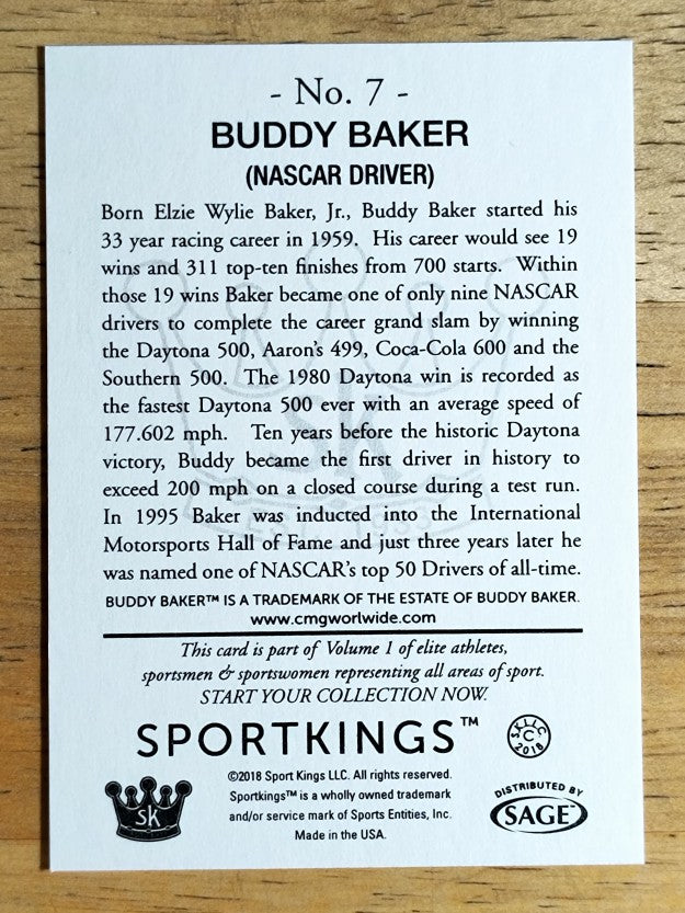 2018 Sportkings #7 Buddy Baker