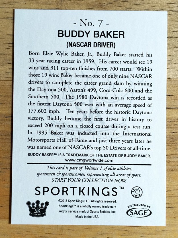 2018 Sportkings #7 Buddy Baker