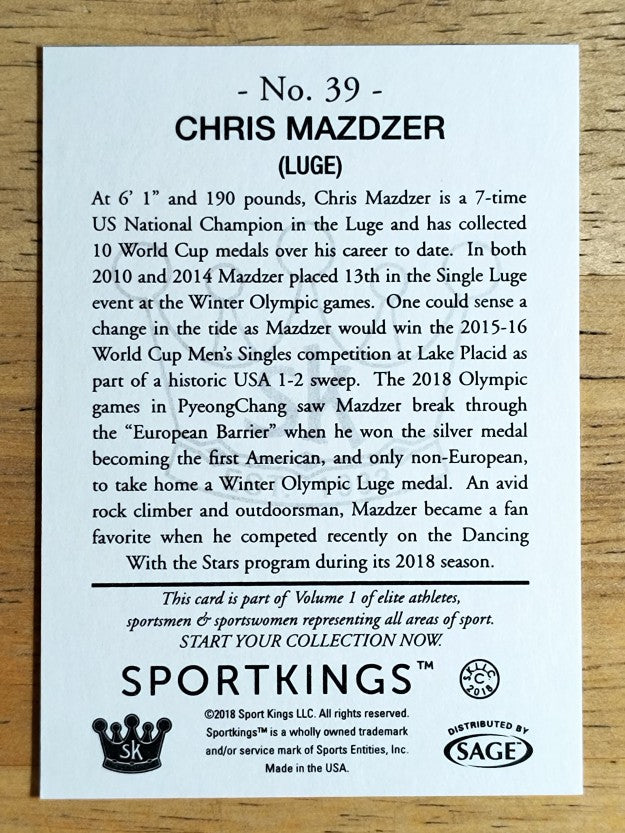 2018 Sportkings #39 Chris Mazdzer