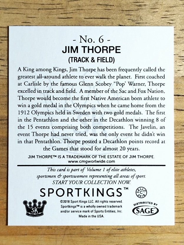 2018 Sportkings Mini #6 Jim Thorpe
