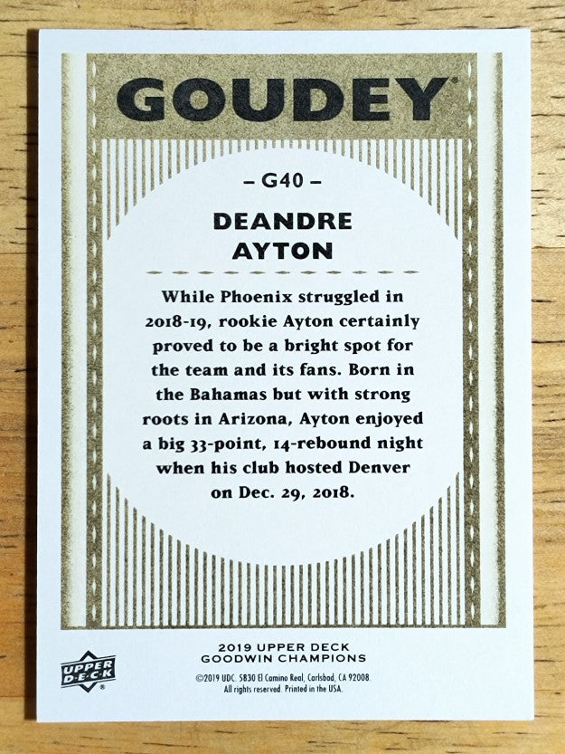 2019 Upper Deck Goodwin Champions Goudey #G40 DeAndre Ayton