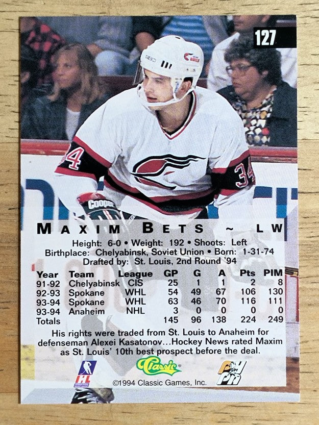 1994 Classic Four Sport #127 Maxim Bets