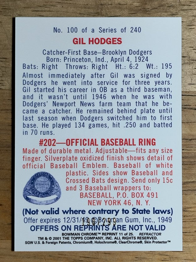 2001 Bowman Chrome Rookie Reprints Refractors #11 Gil Hodges