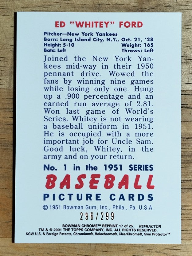 2001 Bowman Chrome Rookie Reprints Refractors #17 Whitey Ford