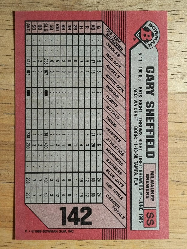 1989 Bowman #142 Gary Sheffield RC