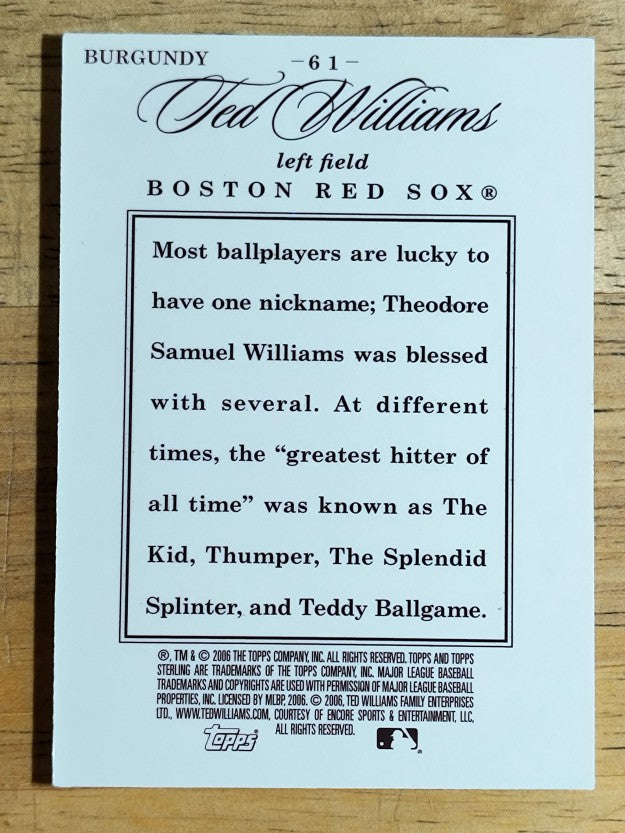 2006 Topps Sterling Framed Burgundy #61 Ted Williams