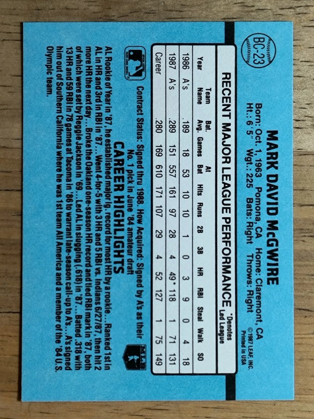 1988 Donruss Bonus MVP's #BC23 Mark McGwire SP