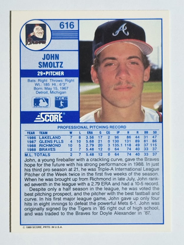 1989 Score #616 John Smoltz RC