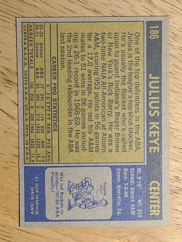 1971-72 Topps #186 Julius Keye (NM)