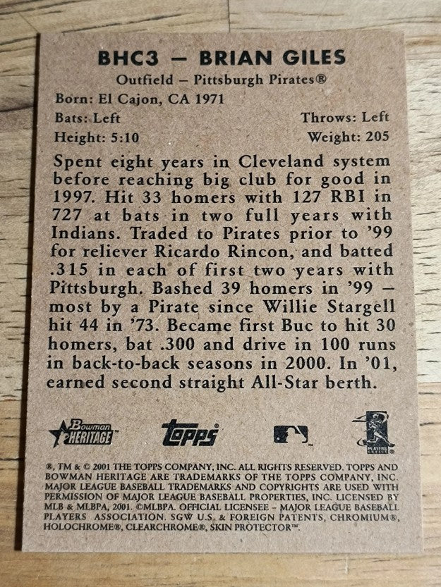 2001 Bowman Heritage Chrome #3 Brian Giles