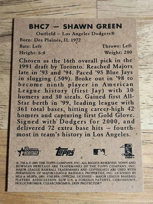 2001 Bowman Heritage Chrome #7 Shawn Green