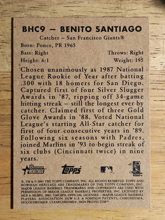2001 Bowman Heritage Chrome #9 Benito Santiago