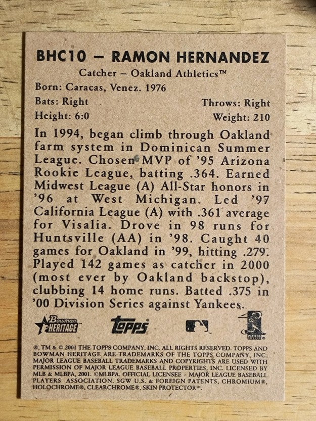 2001 Bowman Heritage Chrome #10 Ramon Hernandez