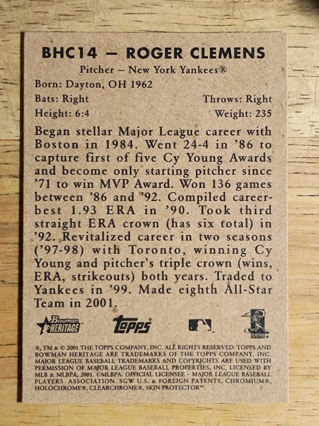 2001 Bowman Heritage Chrome #14 Roger Clemens