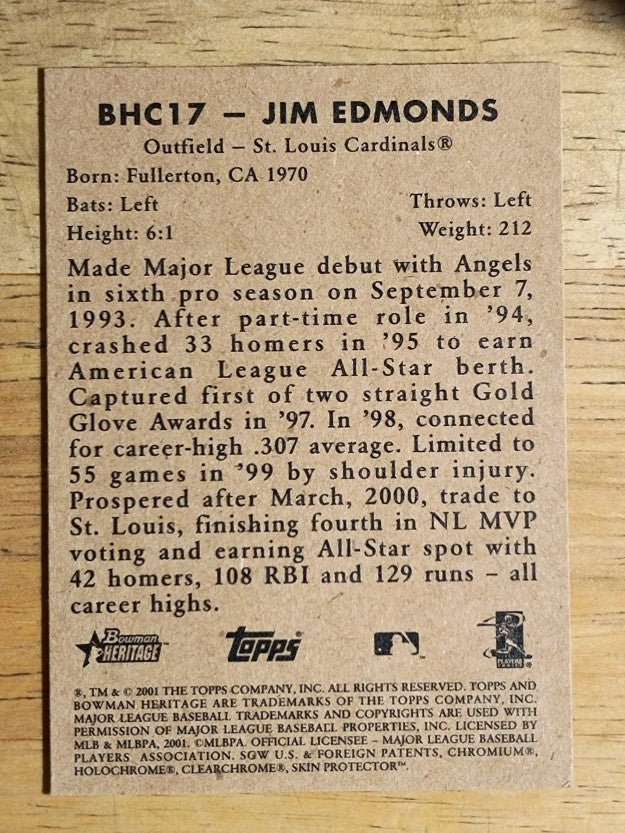 2001 Bowman Heritage Chrome #17 Jim Edmonds
