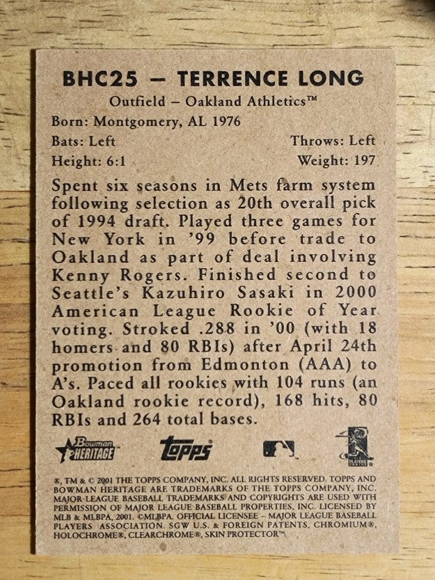 2001 Bowman Heritage Chrome #25 Terrence Long