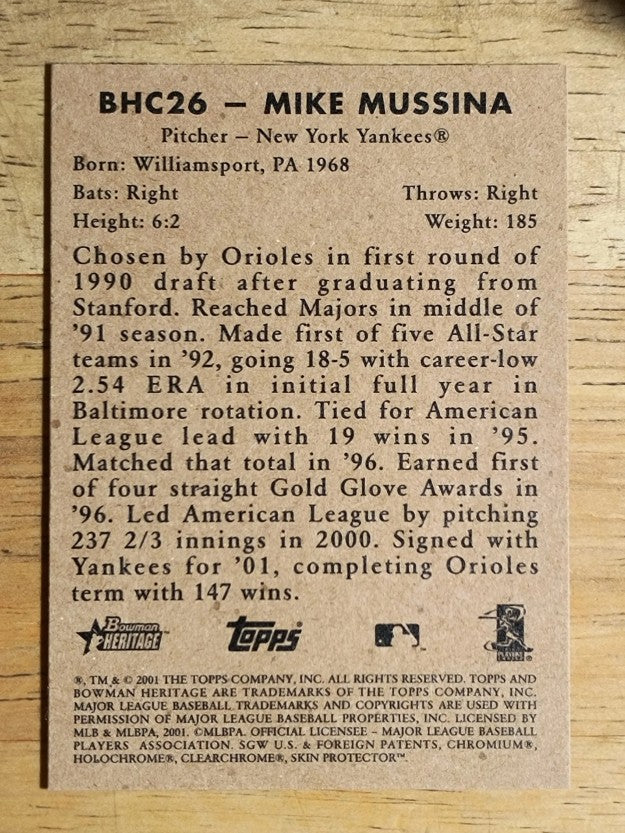 2001 Bowman Heritage Chrome #26 Mike Mussina