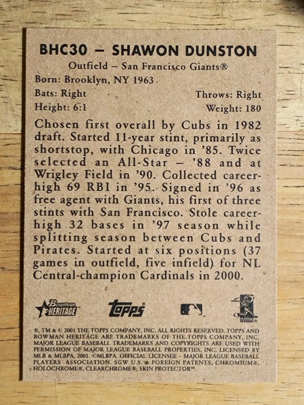2001 Bowman Heritage Chrome #30 Shawon Dunston