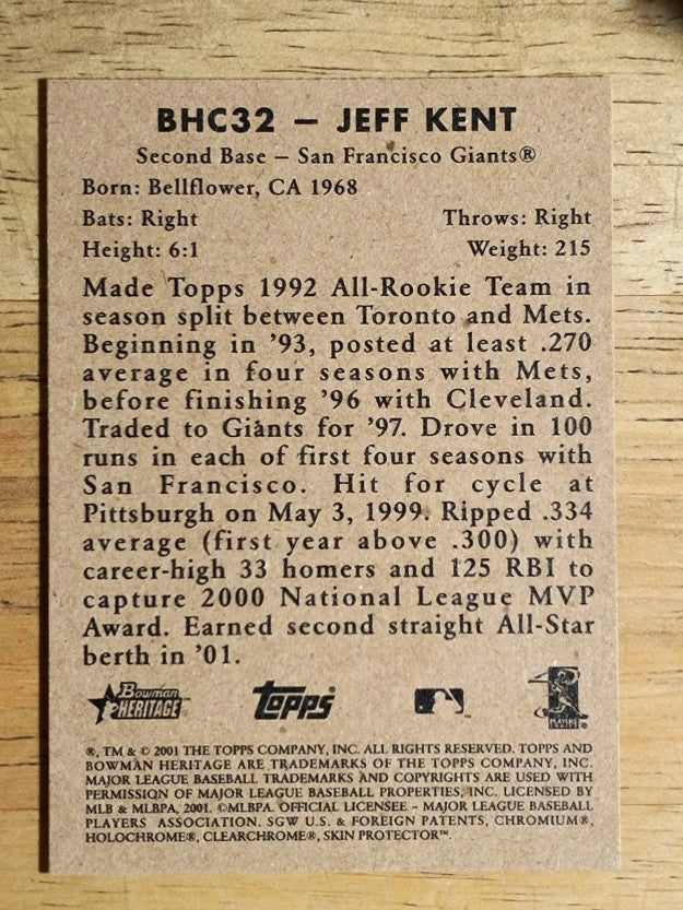 2001 Bowman Heritage Chrome #32 Jeff Kent