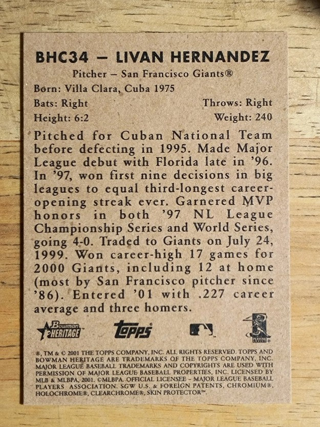 2001 Bowman Heritage Chrome #34 Livan Hernandez
