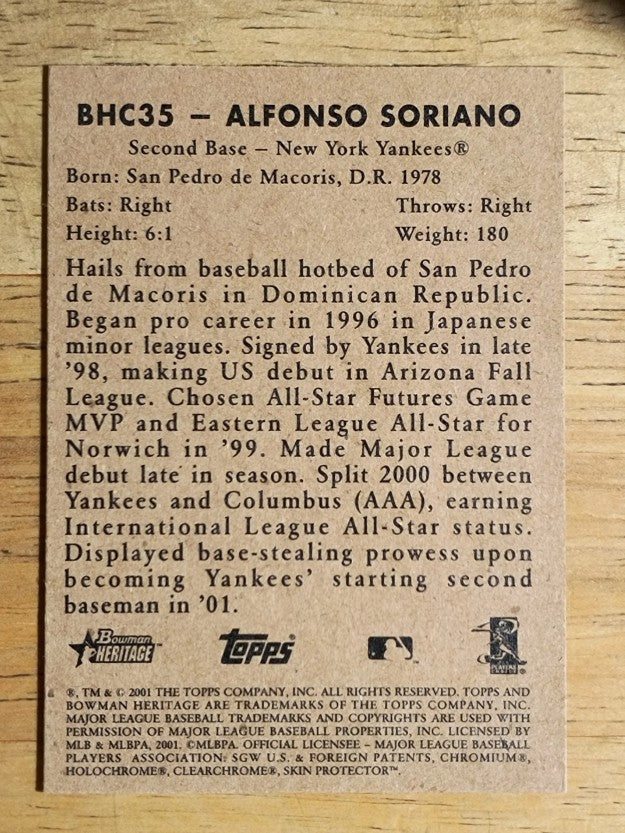 2001 Bowman Heritage Chrome #35 Alfonso Soriano